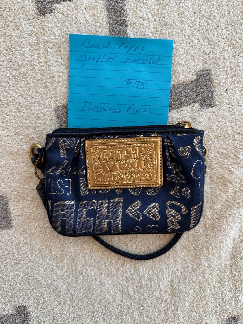 Navy Graffiti Wristlet poppy coach vintage y2k